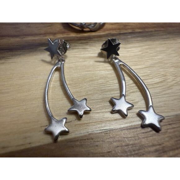 Dangle Vintage Avon Shooting Star Earrings W/ Ring Silver Tone Metal Set - Picture 2 of 11